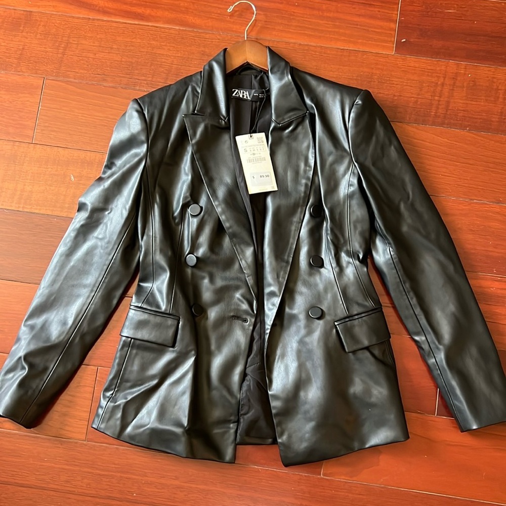 NWTs Black Zara Leather Blazer S